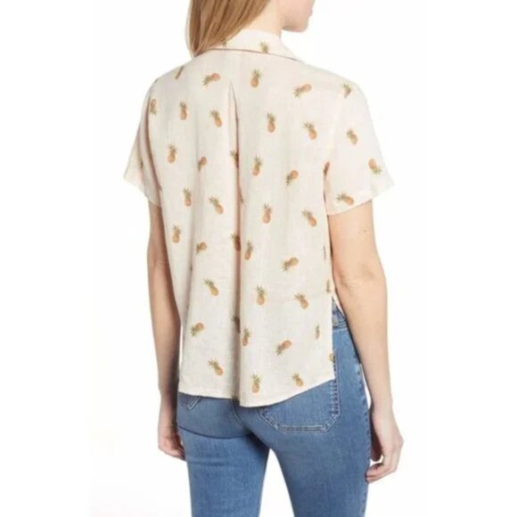 RAILS S Linen Pineapple Button down blouse - Picture 3 of 5